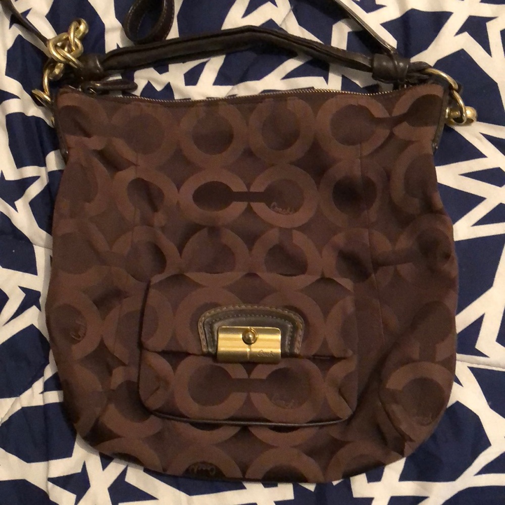 Coach Brown Signature C Hobo with Gold Hardware